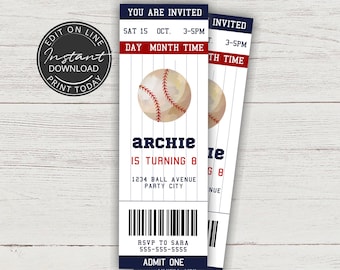 Baseball Invitation INSTANT DOWNLOAD | Baseball birthday Ticket invitation | Printable & editable template | A107