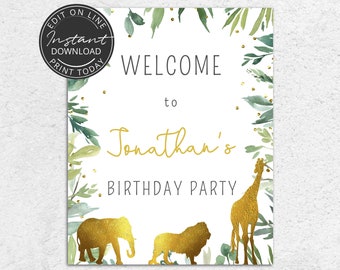 Cartel de cumpleaños de safari | Cartel de bienvenida para descargar e imprimir | Animales de la selva | A102 | A103