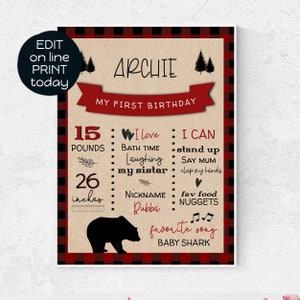 Lumberjack birthday decoration | Editable Lumberjack Birthday Milestone Poster | Lumberjack Party | INSTANT DOWNLOAD