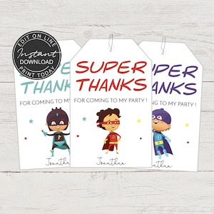 Carte remerciement anniversaire Super héros | Décoration anniversaire Super Héros à télécharger et imprimer