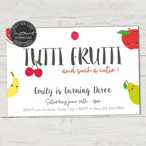 Invitation anniversaire fruits | Invitation à imprimer | Tutti Frutti | Anniversaire 2 ans, 3 ans, 4 ans