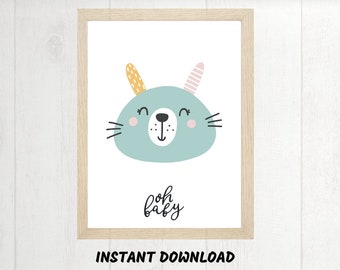 Printable bunny nursery wall art, Instant download, Gift for baby