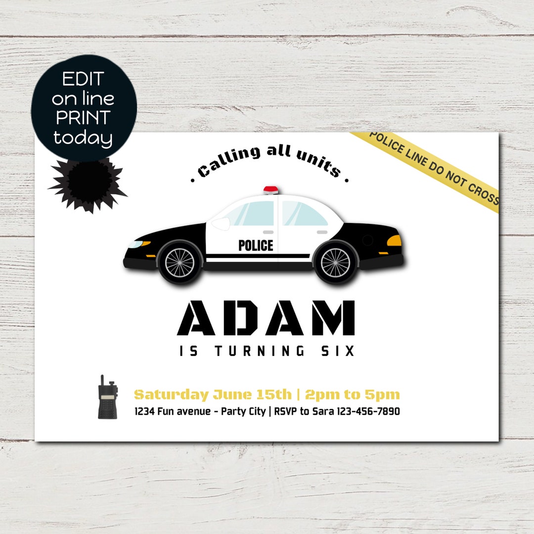 Police Birthday Party Invitation | Editable Printable Birthday Invite ...