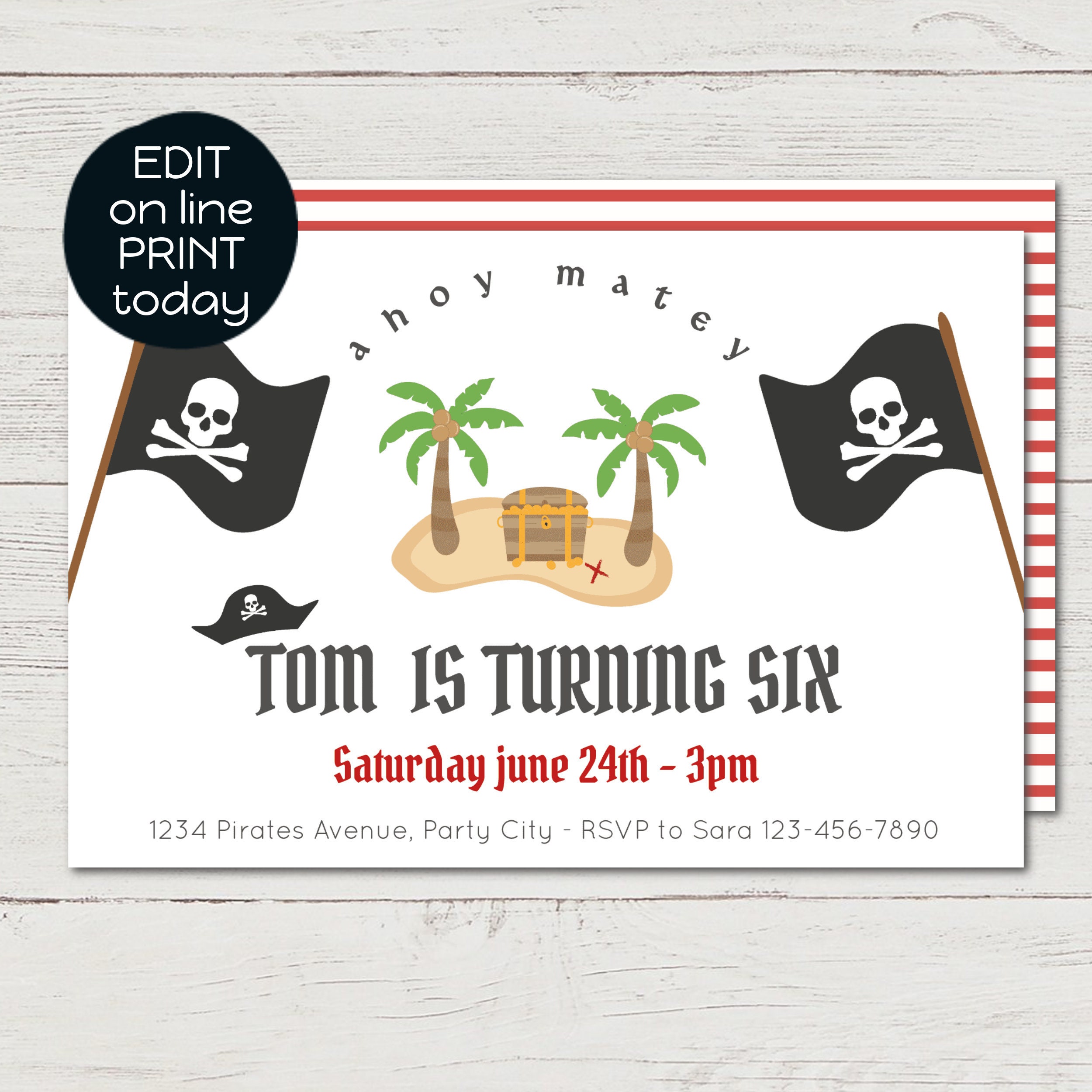 Invitation Anniversaire Pirate Invitation Numerique Etsy