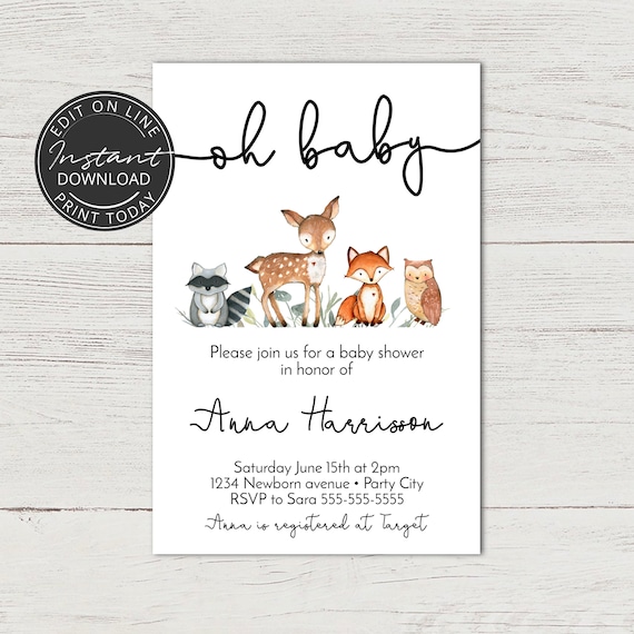 Invitation Baby Shower Animaux De La Foret Invitation A Etsy Invitation Baby Shower Animaux De La Foret Invitation A Etsy