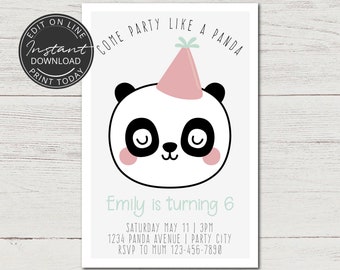 Panda party invitation | Birthday invitation | INSTANT DOWNLOAD | Editable, printable invitation | Animal birthday invite