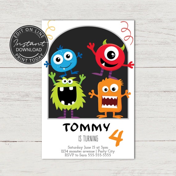 Anniversaire Monstres Invitation A Telecharger Et A Imprimer Etsy France