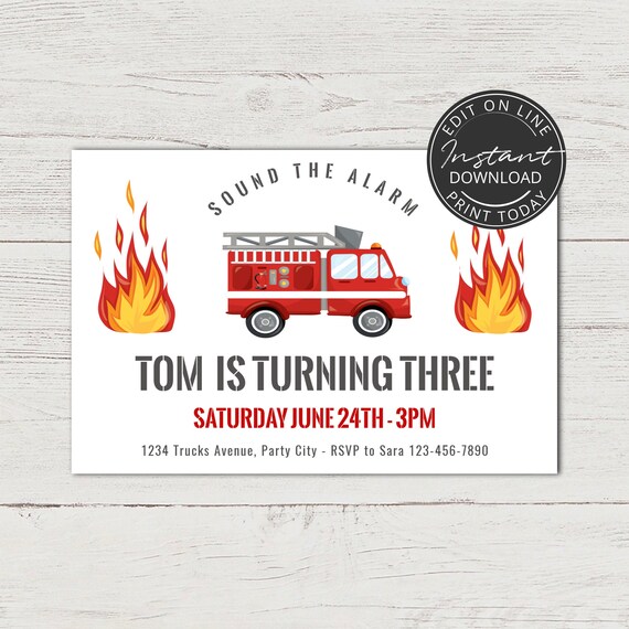 Anniversaire Pompier Invitation Anniversaire Garcon Etsy