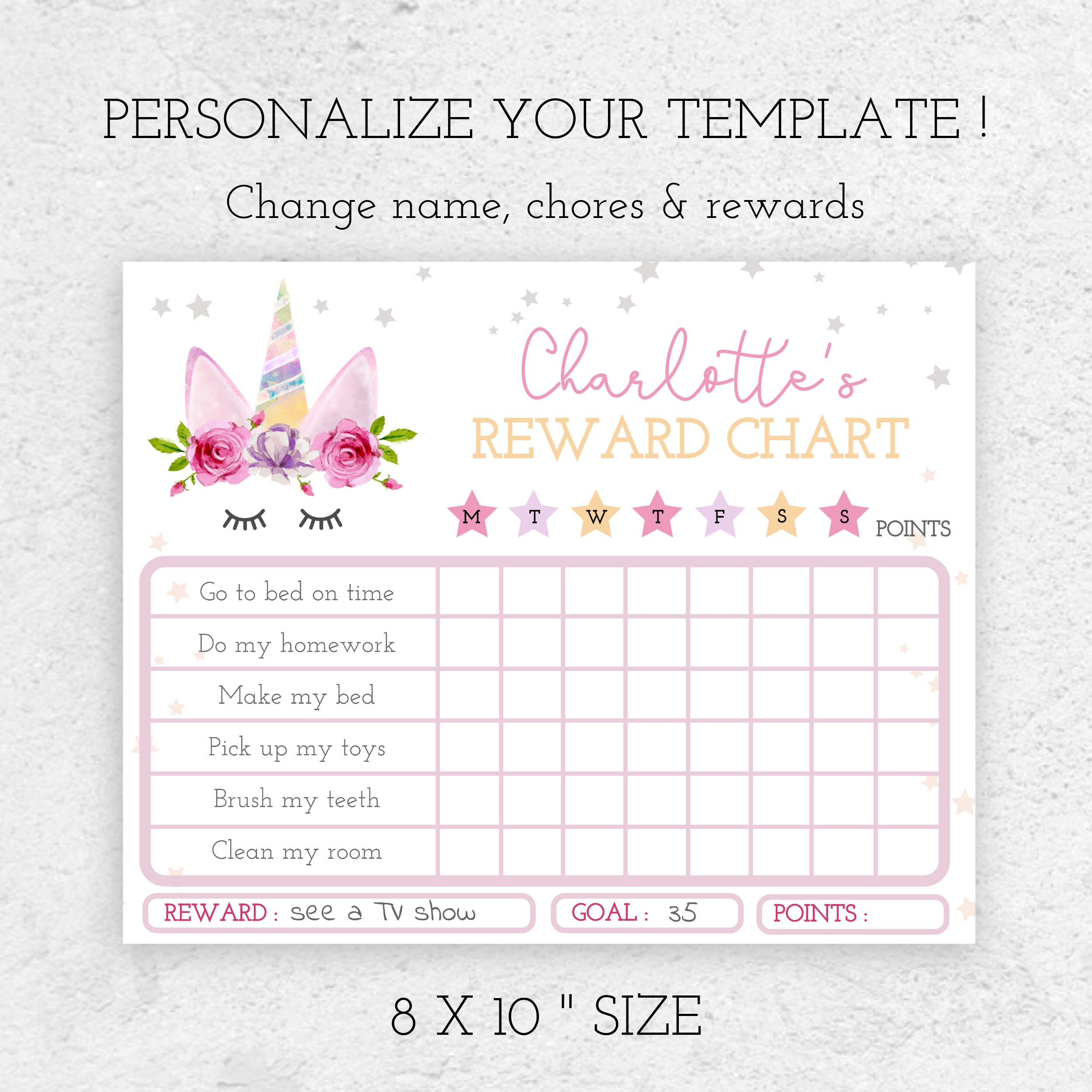 Unicorn Reward Chart for Girls | Chores Chart for Kids | INSTANT ...