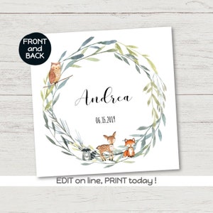 Faire-part de naissance animaux, naissance fille ou naissance garçon, animaux de la forêt, faire part numérique
