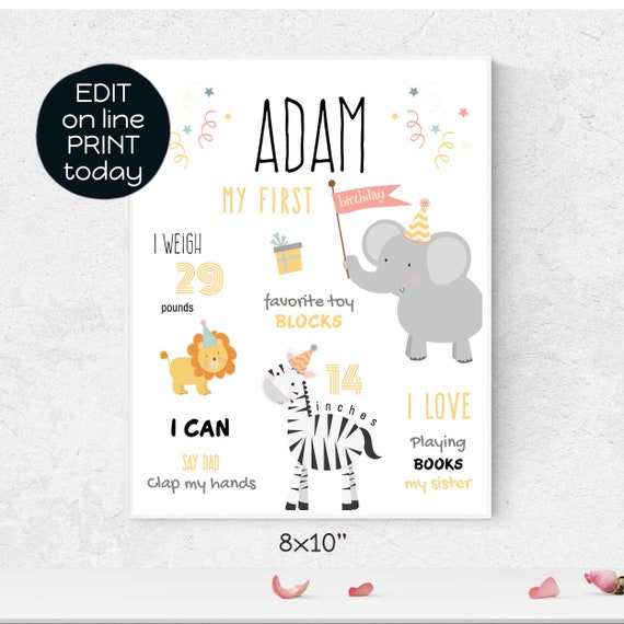 First Birthday Board Birthday Sign Printable Poster | Etsy