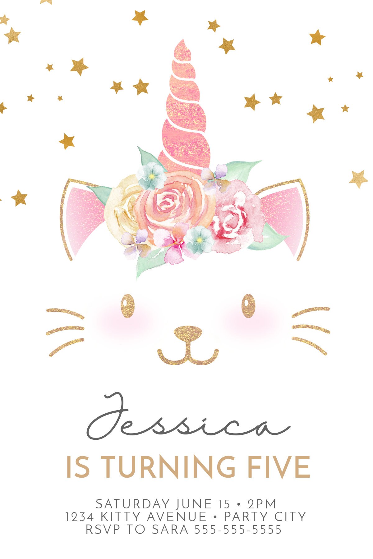 Cat Birthday Invitation | Unicorn Invitation Instant Download ...