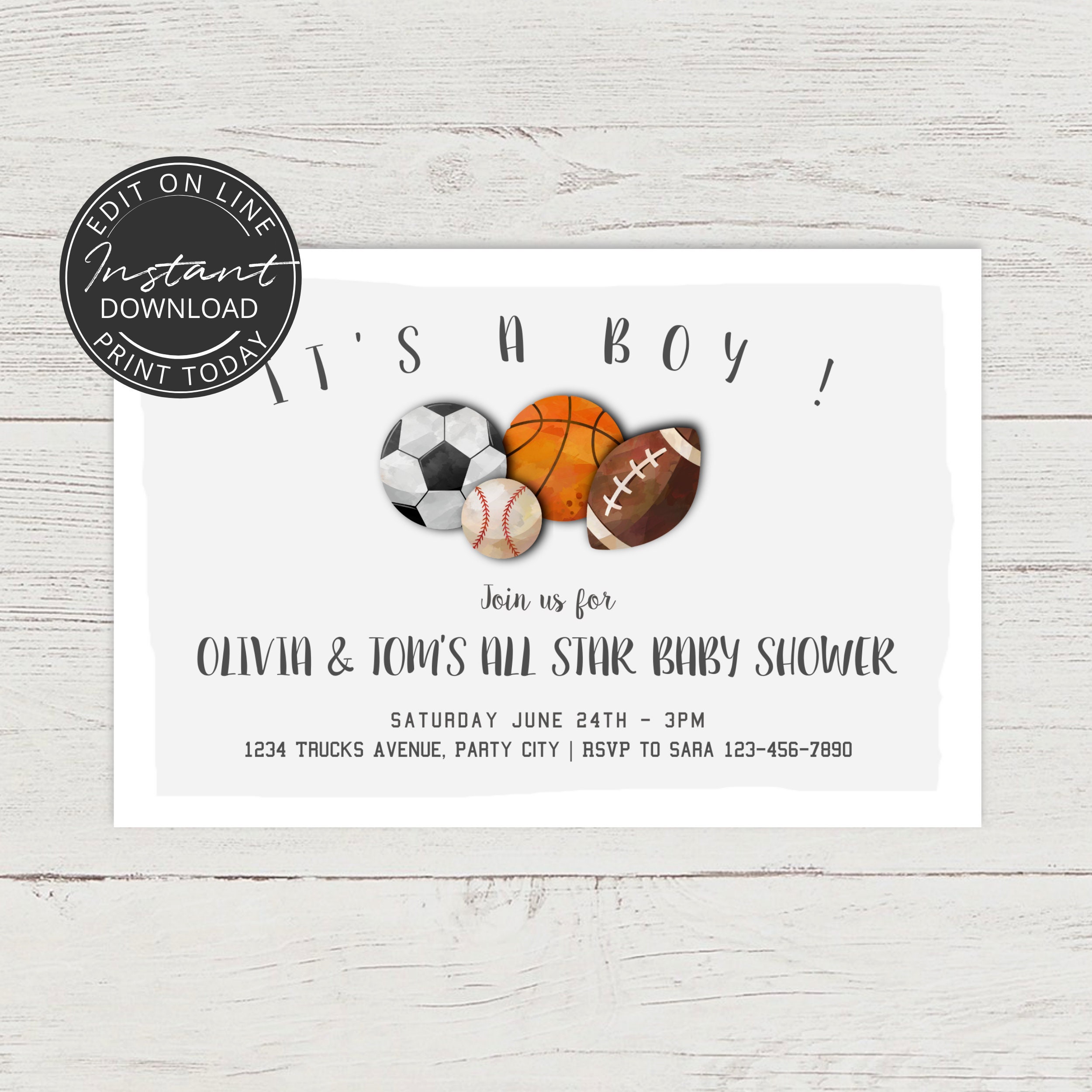 All Star Baby Shower Invitation Download | Editable Template | Sport Baby  Shower - Etsy, image size:2500x2500