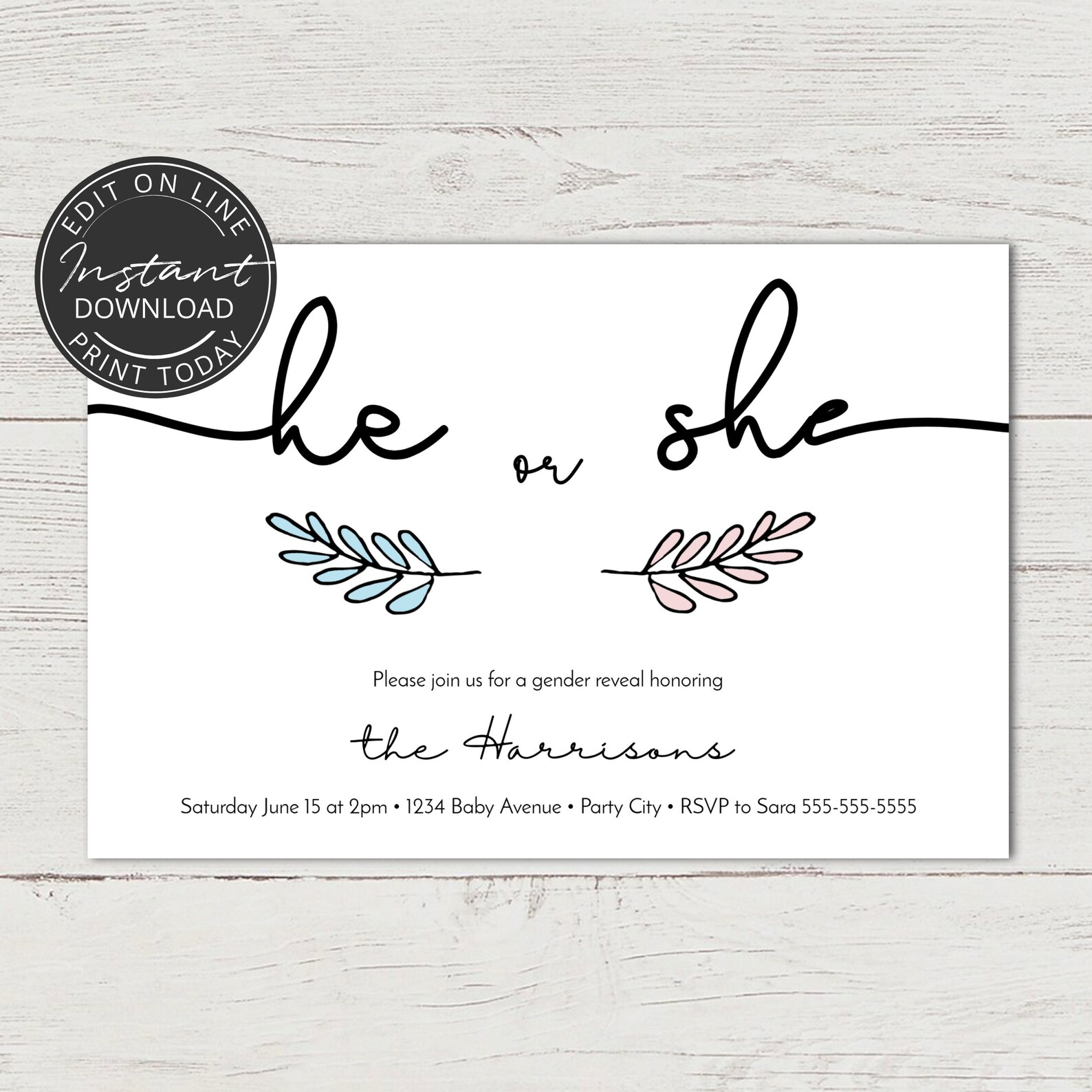 Invitation Gender Reveal Invitation à télécharger et imprimer