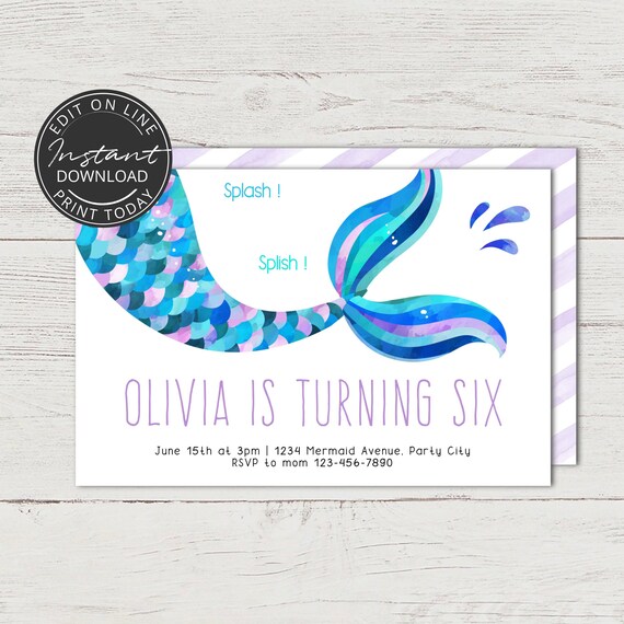 Invitation Sirene Invitation A Telecharger Et Imprimer Etsy Invitation Sirene Invitation A Telecharger Et Imprimer Etsy