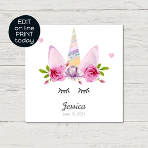Faire-part de naissance Licorne, Faire part naissance à imprimer, annonce naissance fille, fichier numérique