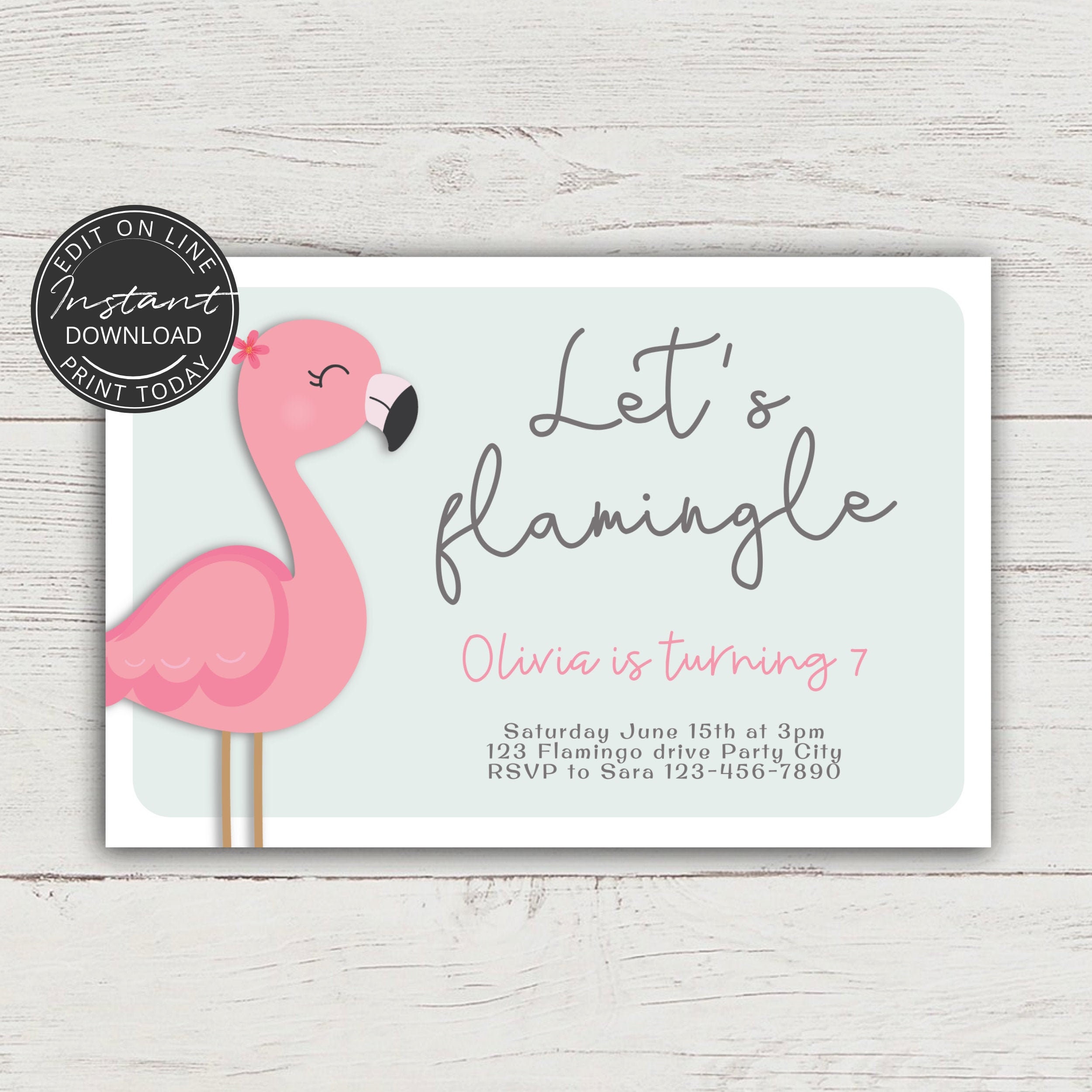 Flamingo invitation | Flamingo party printable | INSTANT DOWNLOAD | Editable template | Summer party invitations