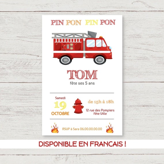 Anniversaire Pompier Invitation Anniversaire Garcon Etsy France