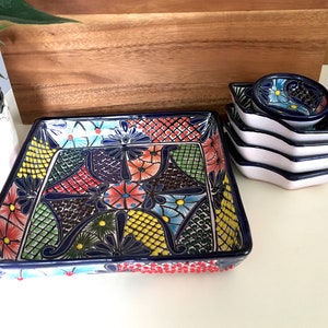 Mexican Talavera Tray, Talavera, Hand Painted Tray, 6 Piece Snack Tray, Mexican Decor, Mexican Dishware, Cardona, Mexico, Lead Free