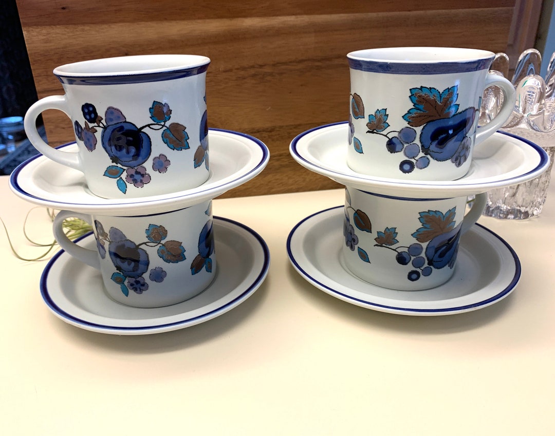 FOUR Royal Doulton Lambeth Stoneware FESTIVAL Flat Cup & Saucer Sets