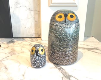 PAIR OF Iittala Birds by Oiva Toikka, One Barn Owl AND One Little Barn Owl, Mouth Blown Glass Owls