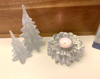 Portacandele/candela da tè in cristallo al piombo "Nautilus" vintage di Hadeland Glassverk, soffiato a mano, Willy Johansson, vetro artistico, Norvegia