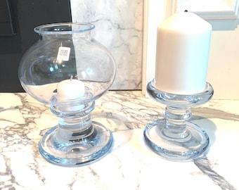 One Holmegaard Twilight Time 18 cm Hurricane Tealight Holder OR One Holmegaard Amor 9.5 cm Pillar Candle Holder, Michael Bang, Denmark