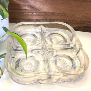 LARS HELLSTEN Moulded Heavy Glass Divided Dish, SKRUF Glasbruk, Swedish Crystal, 60&#39;s