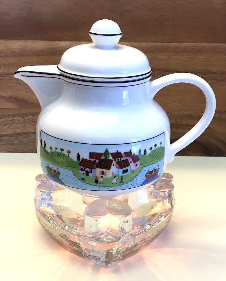 GEORGSH\u00dcTTE Heart Tealight Teapot Warmer Coffee WARMER Handmade Table Centerpiece Rechaud Plate Warmer Germany Lead Crystal