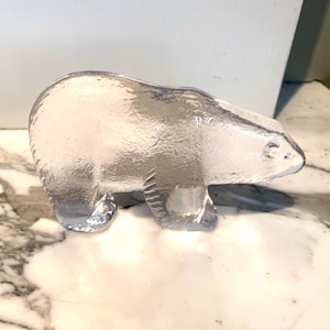 Lisa Larson, Animals in Freedom, &#39;Djur i Frihet&#39;, Crystal Polar Bear, Eda Kristall Galsbruk, Original Label, Lisa Larson Glass Polar Bear