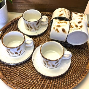 SET of SIX Midwinter Stonehenge Wild Oats, Flat Cup & Saucer Sets, Made in England, Farmhouse Kitchen, Mid Century Modern