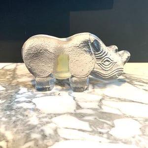 Lisa Larson, Animals in Freedom, &#39;Djur i Frihet&#39;, Crystal Rhino, Royal Krona, Original Labels, Lisa Larson Glass Rhino