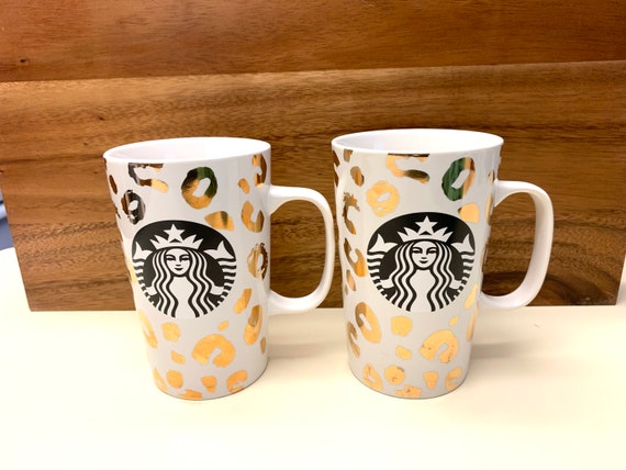 PAIR of Starbucks Gold Kisses 16 Oz Coffee Mugs, 5.25 Tall, Starbucks  Mermaid Latte Cup 