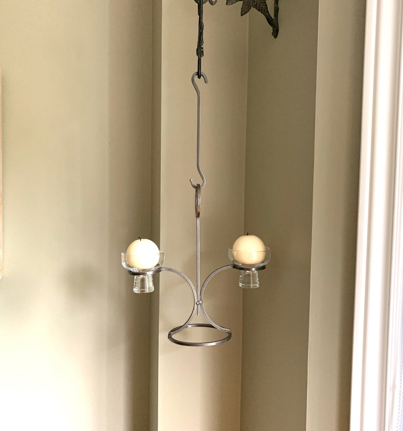 Danish Wrought Iron Candelabra TWO Glass Cup Candle Holder Etsy