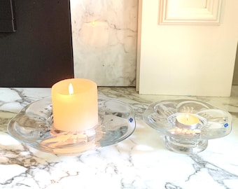 ONE Nuutajärvi: LUMME (Water Lily) Series Candle Votive Holders, Kerttu Nurminen, Two Sizes Available, Original Labels