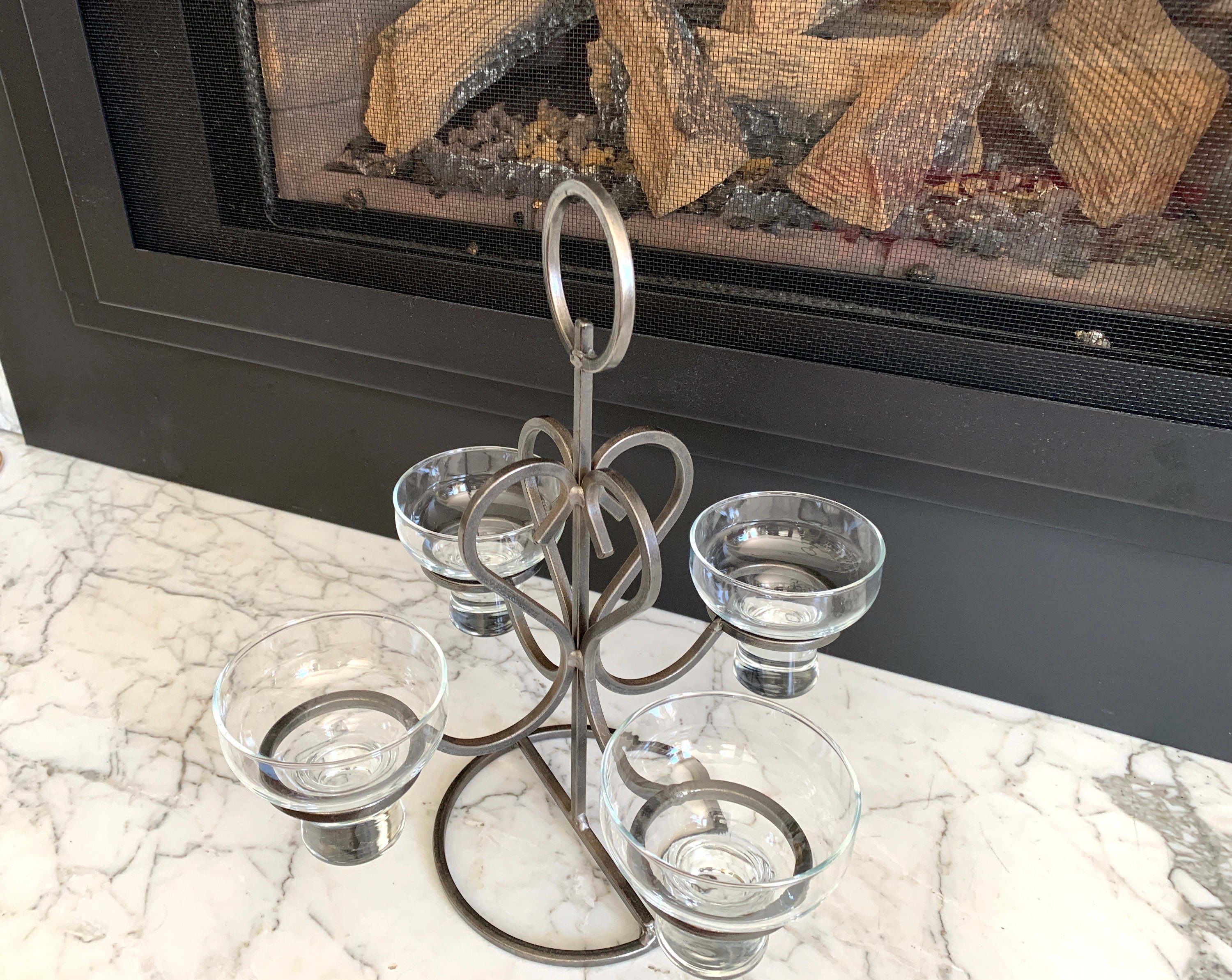 One Danish Wrought Iron FOUR Glass Cup Candle Holders Heart Etsy