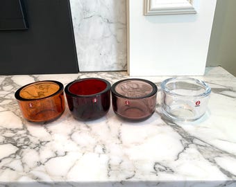 ONE Iittala VALKEA Tea Light Votive Candle Holder, Harri Koskinen, Finland, Cranberry, Calluna, Seville Orange OR Clear Available, Boxes