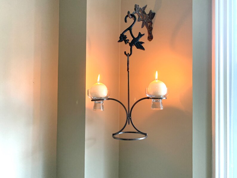 Danish Wrought Iron Candelabra TWO Glass Cup Candle Holder Etsy