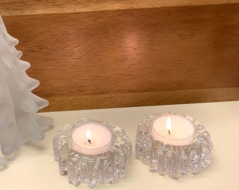 COPPIA di portacandele/portavotivi in cristallo al piombo "Nautilus" di Hadeland Glassverk, soffiati a mano da Willy Johansson, vetro artistico, Norvegia