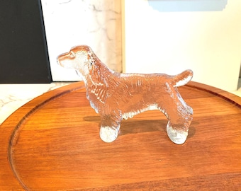 KOSTA BODA Zoo Glass SPANIEL Flat Back Paperweight Figurine, Bertil Vallien Designer, Kennel SEries, Sweden 1970's, 5.5 Inches Long