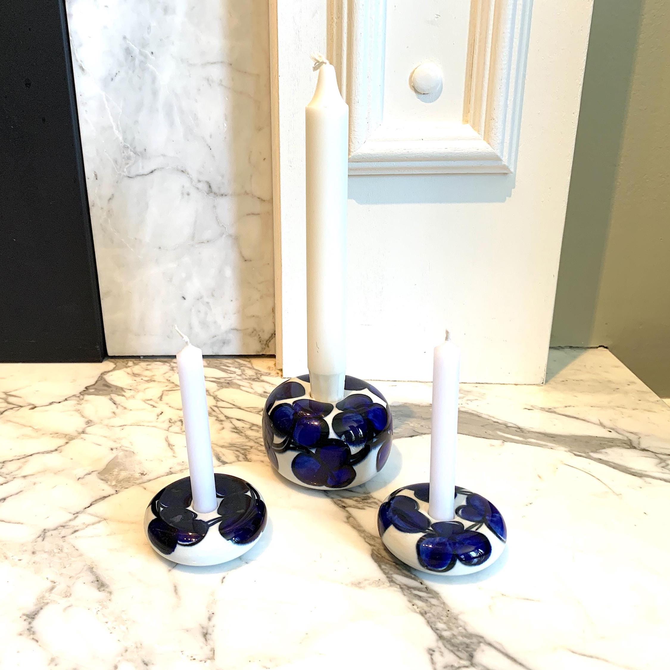Set of 3 Arabia Finland GOG / MR Atelje Candle Holders, Gunvor Olin-Grönqvist, Finland, Cobalt Blue
