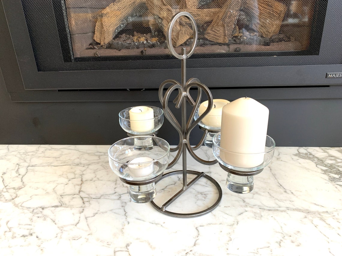 One Danish Wrought Iron FOUR Glass Cup Candle Holders Heart Etsy