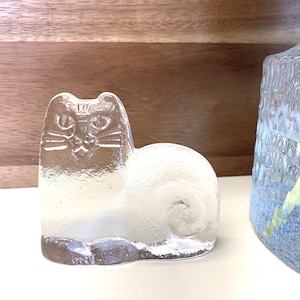 Lisa Larson, Animals in Freedom, &#39;Djur i Frihet&#39;, Crystal Cat, Royal Krona, Original Label, Lisa Larson Glass Cat