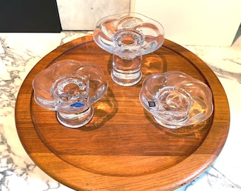 ONE Set of THREE Nuutajärvi LUMME (Water Lily) Series Candlestick Holders, Kerttu Nurminen, 1979, Two Sets Available
