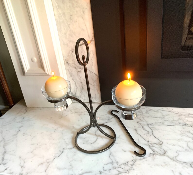 Danish Wrought Iron Candelabra TWO Glass Cup Candle Holder Etsy