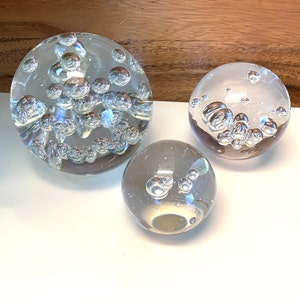Set of THREE Vintage Clear Glass Controlled Bubble Paperweights