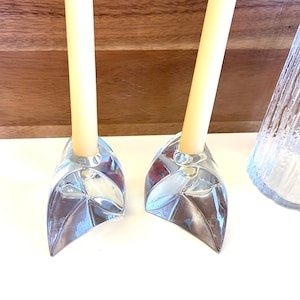 Set of NAMBE Candlesticks, Heavy Glass, 3 1/2 Inches x 4 1/2 Inches