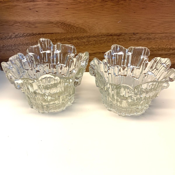 PAIR of Vintage Viking Icicle Glimmer Glass Tea Light, Votive Candle Holders