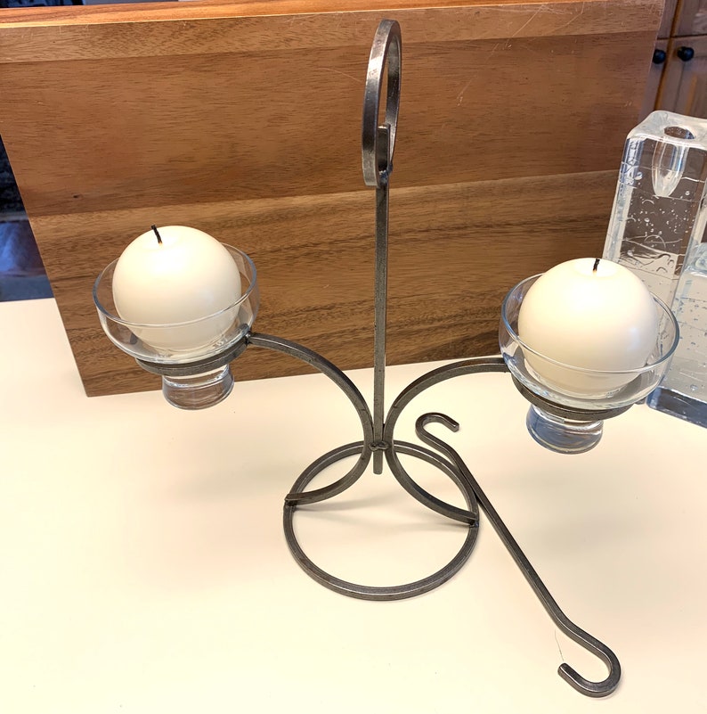 Danish Wrought Iron Candelabra TWO Glass Cup Candle Holder Etsy