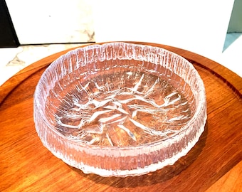 Iittala LUNARIA Tapio Wirkkala Tazón de 6", Tazón de exhibición de vidrio texturizado / Bandeja para servir, Finlandia 1971-1992, 3449